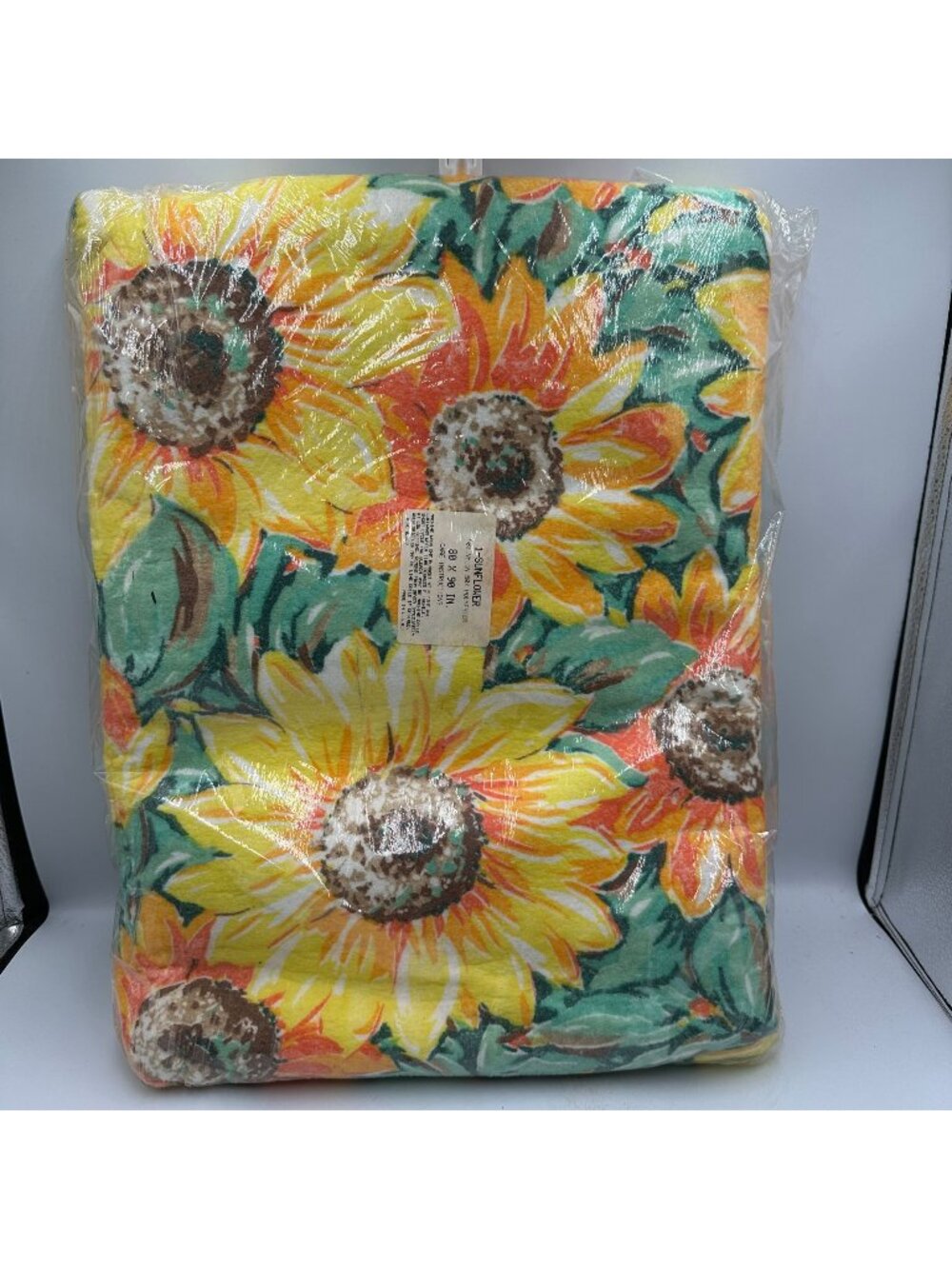 Sunflower Blanket Nylon & Polyester Blend Vintage 80x90" Bright Floral Print USA